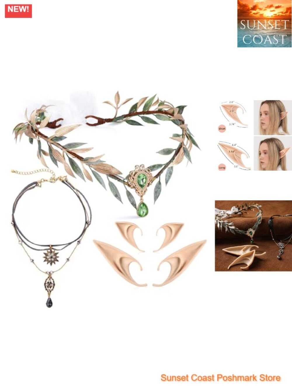 Renaissance Accessory Set Fairy Crown Star Choker Elf Ears Costume Cosplay
